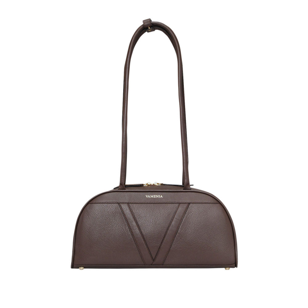 Schultertasche aus Kalbsleder in dunkelbraun